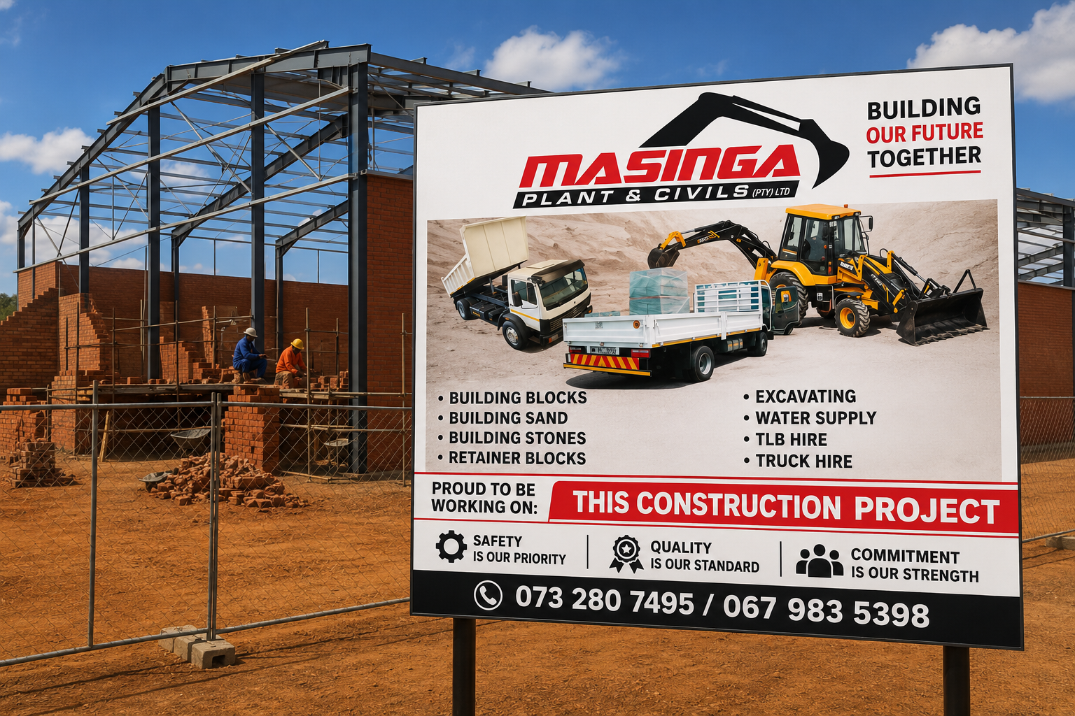 Masinga Plant & Civils site billboard — Building Our Future Together